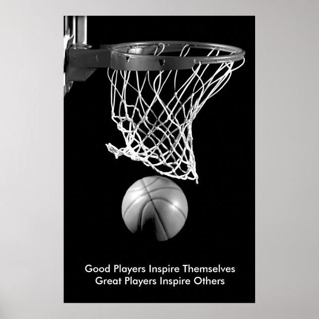 Póster Cita inspiradora Baloncesto Negro y Blanco (Frente)