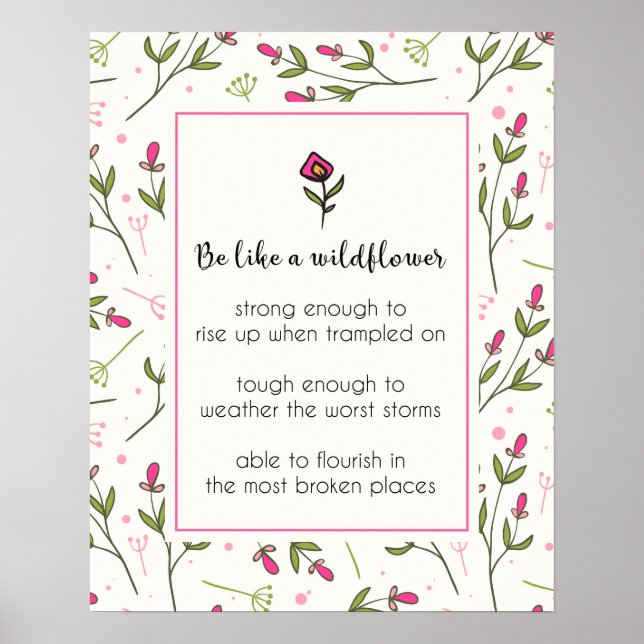 Póster Cita inspiradora Con Patrón De Flor Silvestre (Frente)