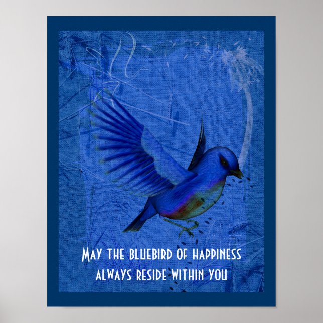 Póster Cita Inspiradora De Bluebird Of Happiness (Frente)