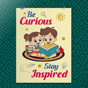 Póster Cita Inspiradora de Curiosidad de Dibujos Animados