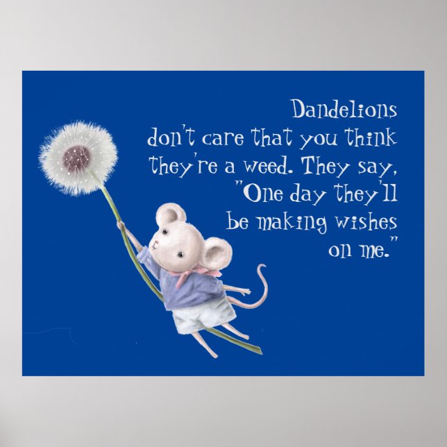 Póster Cita Inspiradora de Dandelion de ratón pequeño (Frente)