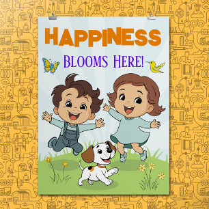 Póster Cita Inspiradora de Felicidad Dibujos Animados Lin