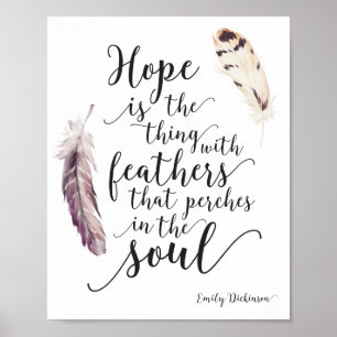 Póster Cita inspiradora de la esperanza con las plumas de