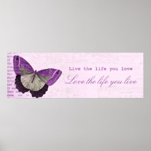 Póster Cita inspiradora de la mariposa femenina rosada