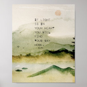 Póster Cita Inspiradora de Rumi sobre Paisaje de Acuarela