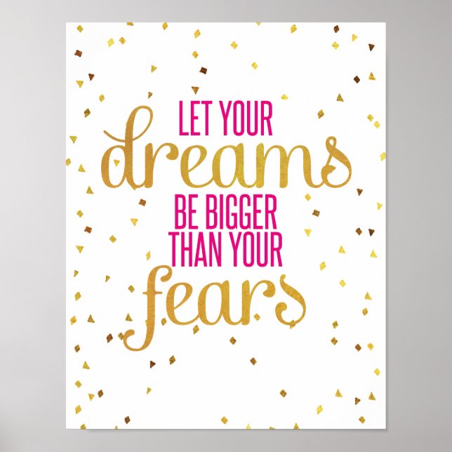 Póster Cita Inspiradora de Sueños Rosa y Oro (Frente)
