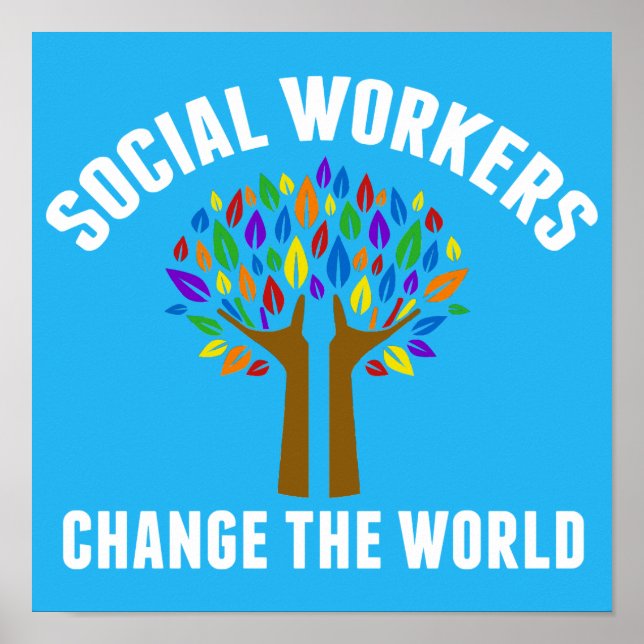 Póster Cita Inspiradora de trabajo social hermosa azul (Frente)