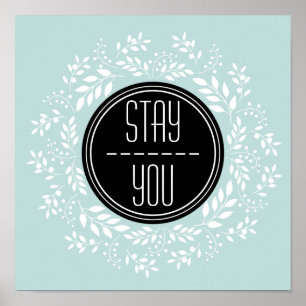 Póster Cita Inspiradora de Wreath Floral Girly Mint Blue