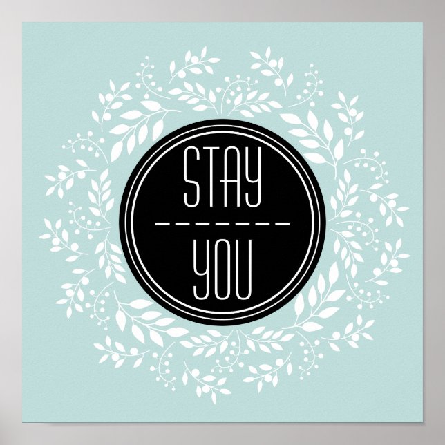 Póster Cita Inspiradora de Wreath Floral Girly Mint Blue (Frente)