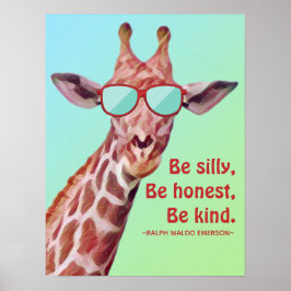 Póster Cita inspiradora Emerson Be Silly Fun Giraffe