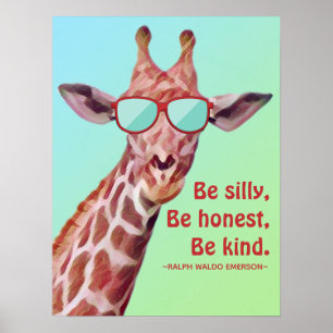 Póster Cita inspiradora Emerson Be Silly Fun Giraffe
