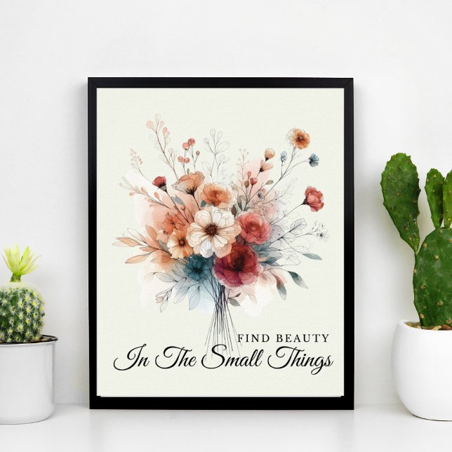 Póster Cita Inspiradora floral de acuarela de bonito (Pretty Watercolor Floral Inspirational Quote Poster for Home or Office)