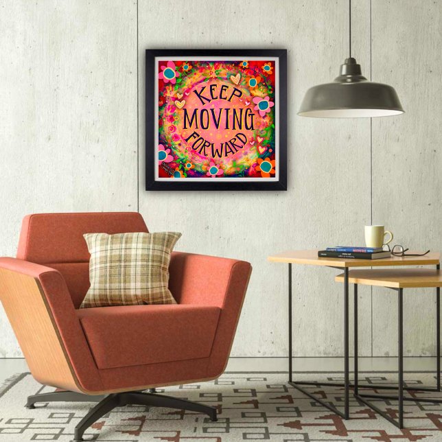 Póster Cita inspiradora Sigue Avanzando En El Aula (Keep moving forward, floral classroom poster by Inspirivity. )