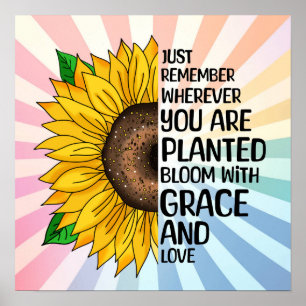 Póster Cita inspiradora y girasol dibujado a mano