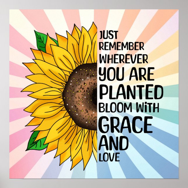 Póster Cita inspiradora y girasol dibujado a mano (Frente)