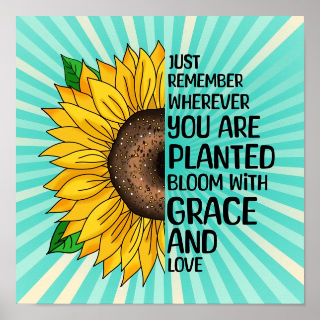 Póster Cita inspiradora y girasol dibujado a mano (Frente)