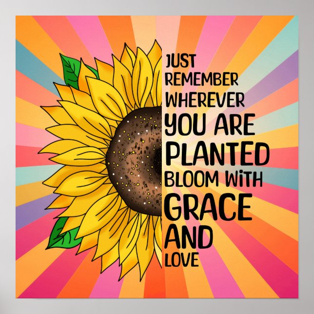 Póster Cita inspiradora y girasol dibujado a mano (Frente)