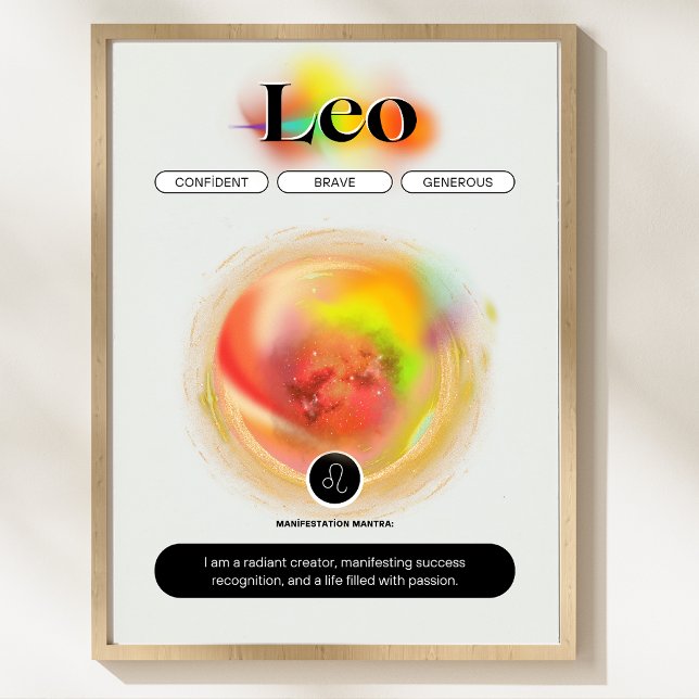 Póster Cita Leo del Rótulo Zodiaco moderno | Fuego de ele (Modern Zodiac Sign Leo Quote | Element Fire)