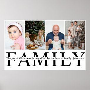 Póster Cita moderna de Navidad para familia con 4 fotos e