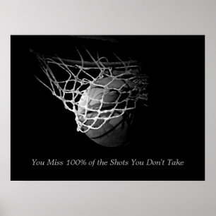 Póster Cita Motivacional de Baloncesto en Blanco y Negro