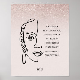 Póster Cita motivacional de Boss Lady Face Rosa Gold Ombr