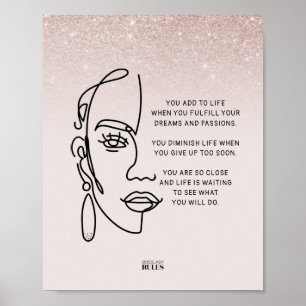 Póster Cita motivacional de Boss Lady Face Rosa Gold Ombr