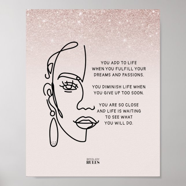 Póster Cita motivacional de Boss Lady Face Rosa Gold Ombr (Frente)