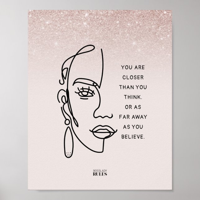 Póster Cita motivacional de Boss Lady Face Rosa Gold Ombr (Frente)