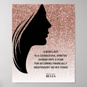 Póster Cita motivacional de Boss Lady Rosa Gold Purpurina