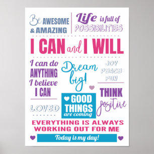 Póster Cita motivacional de I Can y I Will