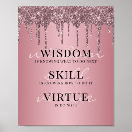 Póster Cita Motivacional de Rosa Dorado con Brillos