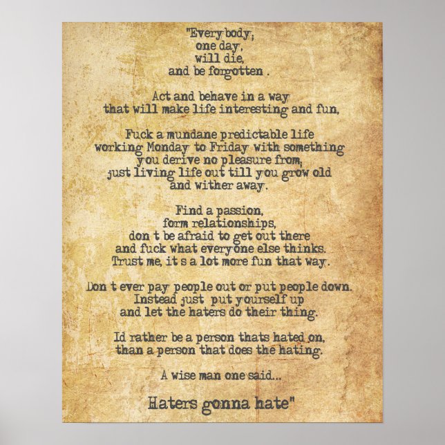 Póster Cita motivacional de Zyzz sobre la vida (Frente)