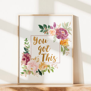Póster Cita Motivacional Hermosa Rosa Floral Colorida