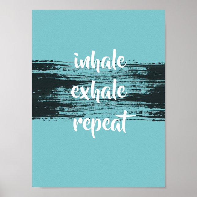 Póster cita motivacional inhalar exhalación verde azulada (Frente)