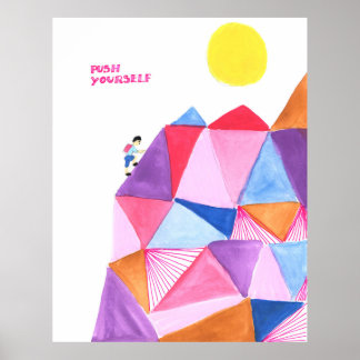 Póster Cita motivacional para niños acuarela de montaña