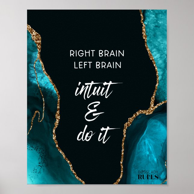 Póster Cita Motivacional Teal Gold Agate BossLady Reglas (Frente)