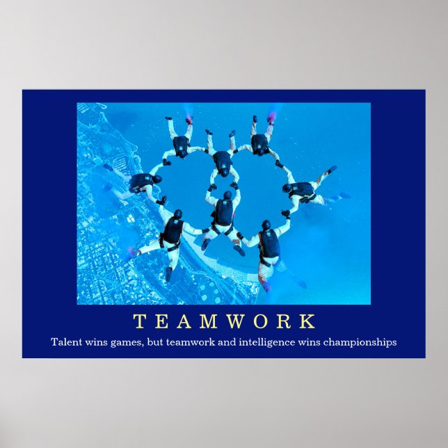 Póster Cita motivadora de trabajo en equipo Skydiving (Frente)