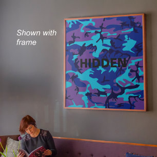 Póster Cita oculta de camuflaje azul oscuro y púrpura
