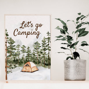 Póster Cita Personalizada Acuarela de Camping en la Natur