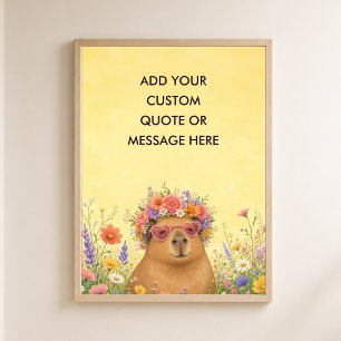 Póster Cita Personalizada Capybara Floral Animal Divertid