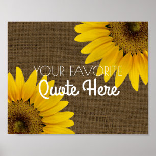 Póster Cita personalizada Rótulo Rústico Burlap Sunflow