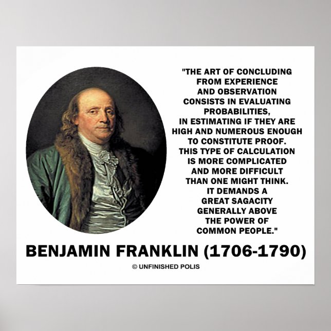 Póster Citando a Benjamin Franklin Evaluando Probabilidad (Frente)