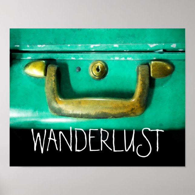 Póster citar poster wanderlust con maleta vintage (Frente)