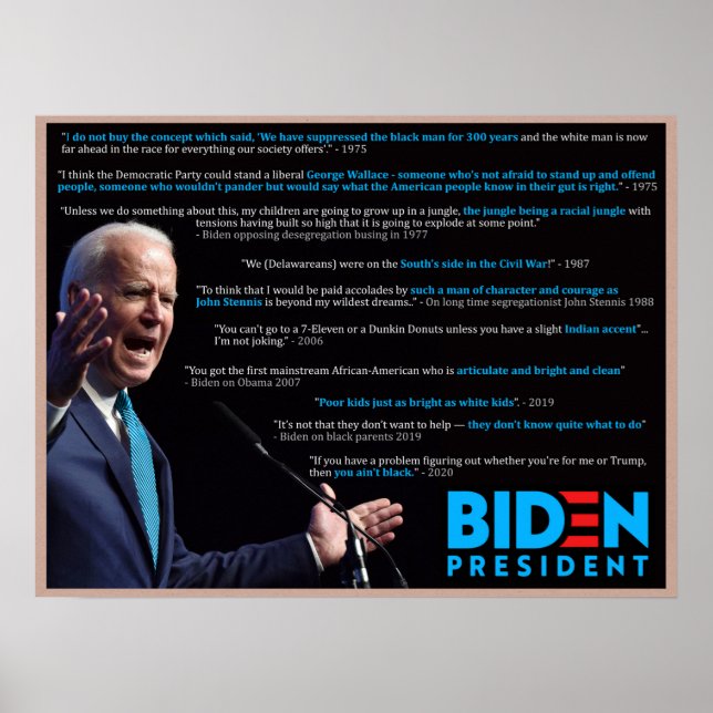 Póster Citas de Biden 2020 sobre Poster de raza (Frente)