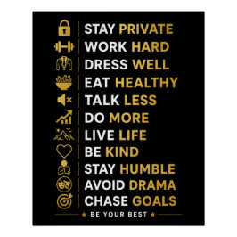 Póster Citas de Éxito Motivacionales Tipografía Oro Negro