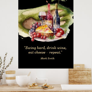Póster Citas divertidas de golfista sobre queso y vino pa