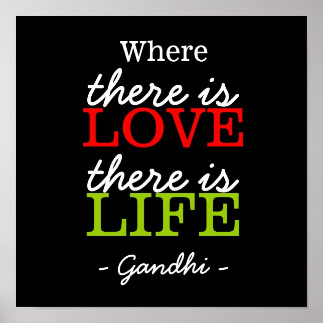 Póster Citas inspiradoras de Gandhi:Amar la vida:Blanco y (Frente)