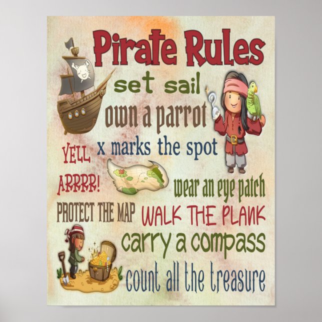 Póster Citas motivacionales de reglas de piratería - Post (Frente)