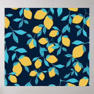 Póster Citro simple: limones en azul.