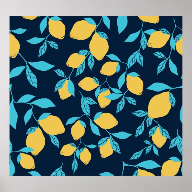 Póster Citro simple: limones en azul. (Frente)